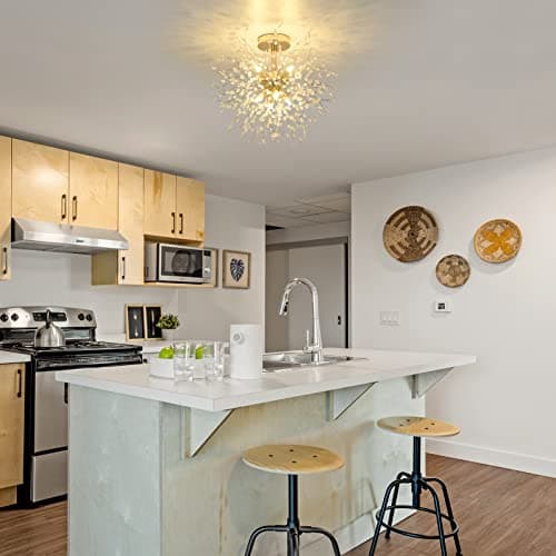 Rayofly Moderne Plafonnier En Cristal, feux D'artifice lustre, D'or plafonniers, dimmable Pendentif Lumière, 8 G9 Luminaire, Lampe Pour Salon, chambre, salle à manger, cuisine, couloir