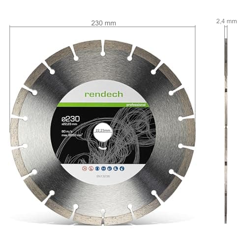 2x Disque diamant 230 mm pour Pierre, Béton, brique etc. - Disques à tronçonner diamantés pour un usage professionnel continu | rendech® Qualité