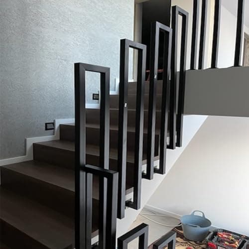 Rampe d'escalier extérieure, main courante noire, garde-corps extérieur, garde-corps en forme de U intérieur, main courante d'escalier, balustrade d'escalier, pour balcons, couloirs(L-Noir, 35CM)