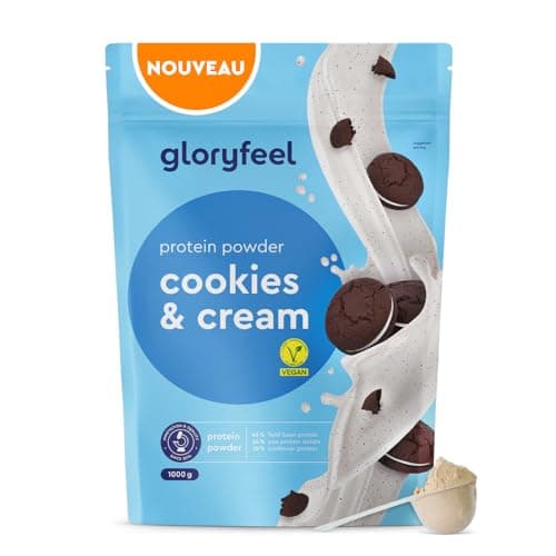 Poudre de Proteine Vegan Cookies & Cream - 1kg de proteine vegetale - 33 portions de 22g de protéine - SANS soja - A base de de pois, de fèves et de protéines de tournesol - 100% végan & sans lactose