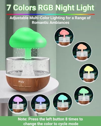 Humidificateur d'air avec Lampe Pluie, Weljoy Rain-Cloud humidificateur avec 7 lumières LED de Couleur, Diffuseur d'huiles essentielles pour Maison, Bureau, Chambre, la Relaxation, Dormir
