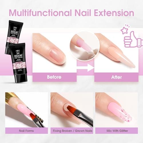 ROSALIND Gel pour Extension d’ongle 60ml, Puce Gel Construction Ongle UV, Poligel à Ongle Gel Nail Art pour les débutant, Professionnel et Salon de Manucure, Cadeau Pour les Amateurs