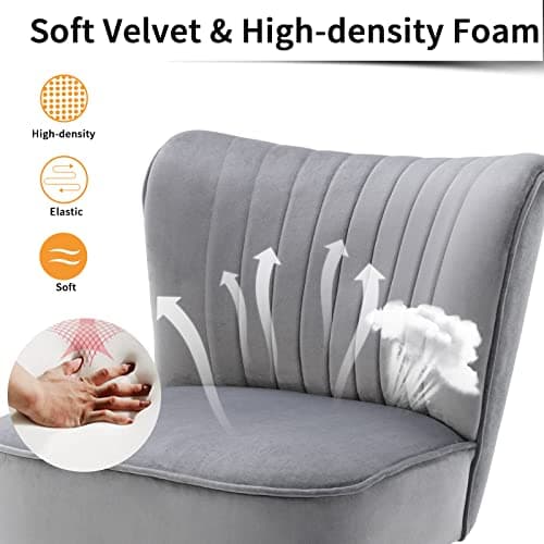 Wahson Fauteuils en Velours Fauteuil de Salon Confortable, Fauteuil Scandinave avec Pied Doré et Siège Épais, Chaise Salon Rembourrée pour Salon et Chambre. Gris