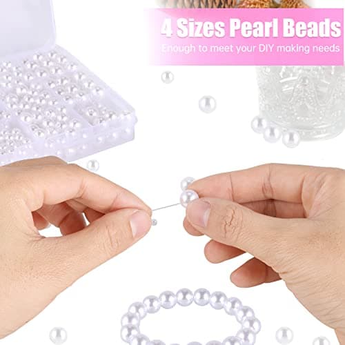 1320 Perle Artificielle Blanche, Perles de Nacrées Assorties Blanc, Perles Lisses en Satin, Perles Rondes Imitation, pour DIY Bijoux Collier Bracelet D'oreilles Fabrication de Bijoux - 4 6 8 10mm
