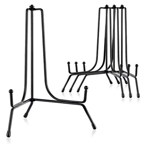 Mocoosy 4 Pack 8 pouces amélioré antidérapant Assiette Présentoirs décorative photo cadre support présentoirs noir chevalet fer supports de présentation pour objets décoratifs assiette et art