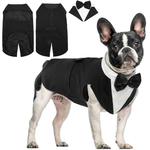 Hjyokuso Vetement Chien, Smoking, Noeud Papillon, Chemises pour Chiens, Déguisements pour Petites, Moyennes et Grandes Tailles, Costume pour Mariages et Noël - Noir M