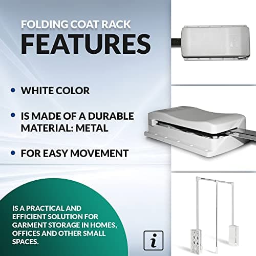 DOJA Barcelona | Penderie Escamotable | Portant a Vetement Blanc | Largeur 875*1200mm | H 875mm | Charge 8 kg | Barre de Penderie Acier, Plastique | pour Armoire de Rangement, Dressing Chambre Adulte