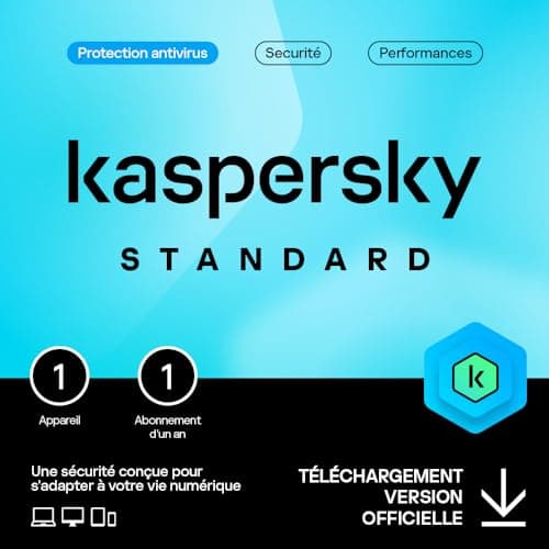 Kaspersky Standard Anti-Virus 2024 | 1 appareil | 1 an | Sécurité Avancée | Protection bancaire | Optimisation des performances | PC/Mac/Mobile | Code d'activation par email