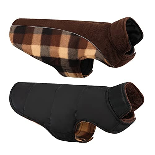 CITÉTOILE Manteau Chien Coupe-Vent, Manteau Veste pour Chien d'hiver Réversible, Veste vêtement d'hiver Chaud pour Chiens Petit Moyen Grand, Réfléchissants, Manteaux Polaire Chien, Marron, XS