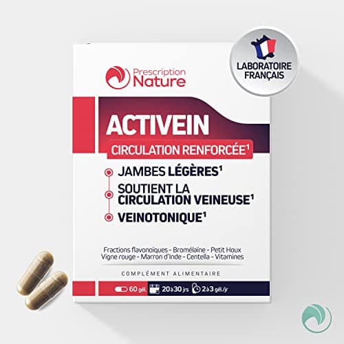 Prescription Nature - ACTIVEIN - Complément Alimentaire pour Soutenir la Circulation - Veinotonique - Recommandé en Cas d'Insuffisances Veineuses - Fabrication Française - 60 Gélules