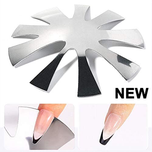 ISAKEN French Manucure Pochoir Cutter Acier inoxydable, French Sourire Ligne Coupe Edge Tondeuse Métal Modèle Dongle pour Gel UV Acrylique Modelage, pour DIY, Salons de Manucure, Argent