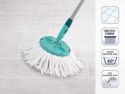 Leifheit lot de 2 têtes de rechange Clean Twist Disc Mop, idéal pour les carrelages et sols en pierre, microfibre absorbante eau et saleté, franges de remplacement, facile à changer