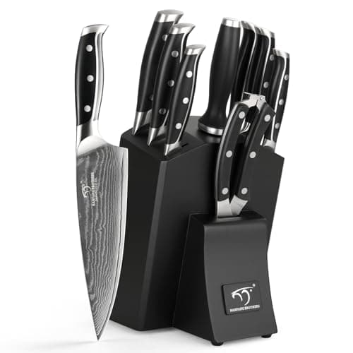 Damas 9 Pièces Set Couteaux de Cuisines Professionnels 67 Couche Acier with Bloc en Bois Noir