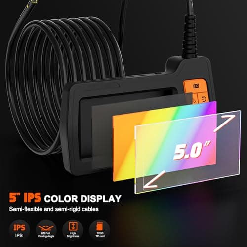 Kriogor 15m Caméra Endoscopique Triple Objectif, Endoscope d'Inspection Serpent 8 mm LCD 5 Pouces avec 10 LED Réglables, Caméra Etanche IP67, 1080P Endoscope Industriel pour Automobile, Câble