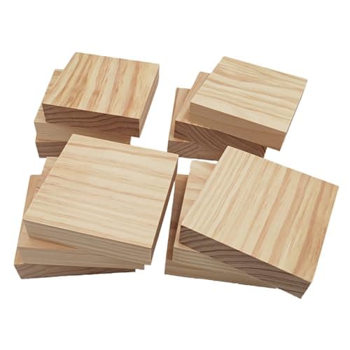 Lot de 12 blocs carrés en bois brut pour travaux manuels, 10 x 10 x 2,5 cm, planches vierges en bois de pin pour sculpture sur bois, dessous de verre en bois, peinture et gravure