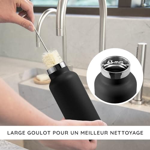 Bambaw Gourde 1l Isotherme, Bouteille d'Eau Noire, Gourde Isotherme 1l Inox, Gourde Sans BPA, Gourde Réutilisable – Noir Onyx