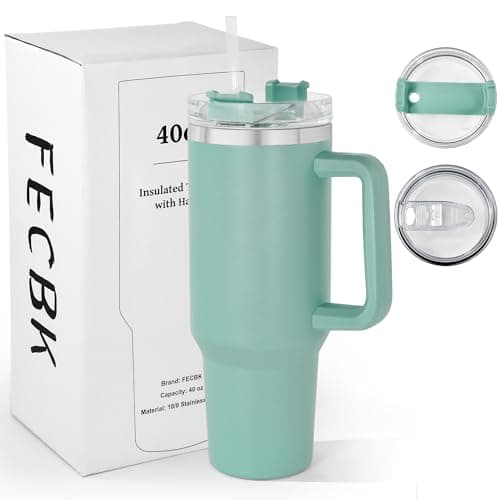 FECBK Mug Isotherme avec Paille et Poignée 1.2L, Tasse Isotherme 100% Anti-fuite, 34 Heures Froid, 12 Heures Chaud, Gobelet en Acier Inoxydable, Lavable au Lave-Vaisselle, Teal