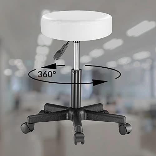 Casaria® Lot de 2 tabourets de Bureau Blanc pivotant 360° Hauteur réglable 46-60 cm avec roulettes Rembourrage 10 cm