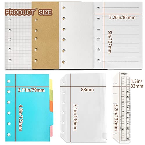 DY.2ten Lot de recharges A7 pour carnet de notes à 6 trous - 180 feuilles (recharges de papier quadrillé + papier ligné + papier kraft + papier vierge à feuilles volantes)