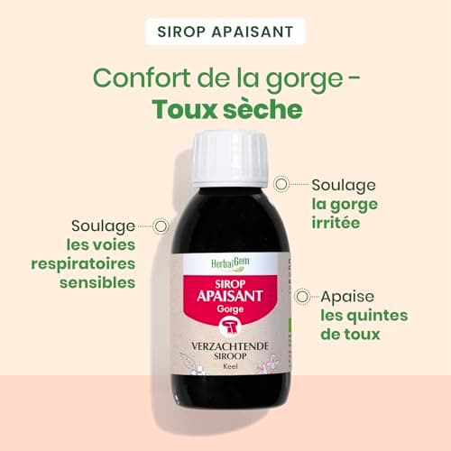 HERBALGEM - Sirop Apaisant - Gorge - Confort Des Voies Respiratoires - Enrichi Aux Bourgeons - Recette Traditionnelle - Certifié Bio - 250 ml