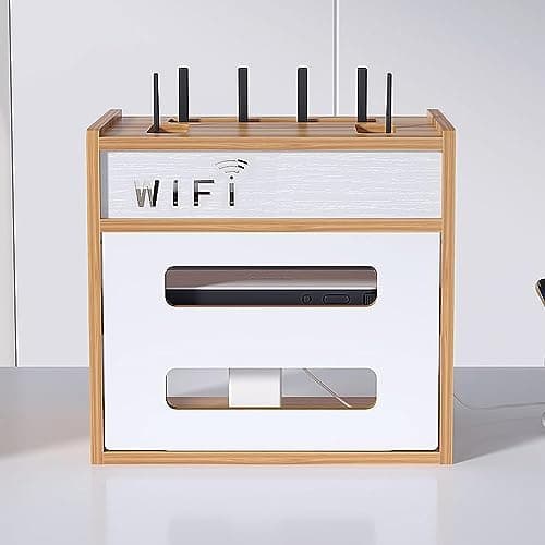 Catekro Boîte de Rangement en Bois pour Modem WiFi, Armoire de Rangement WiFi, Étagère Murale, Étagères Murales (Marron-Bois-OA272)