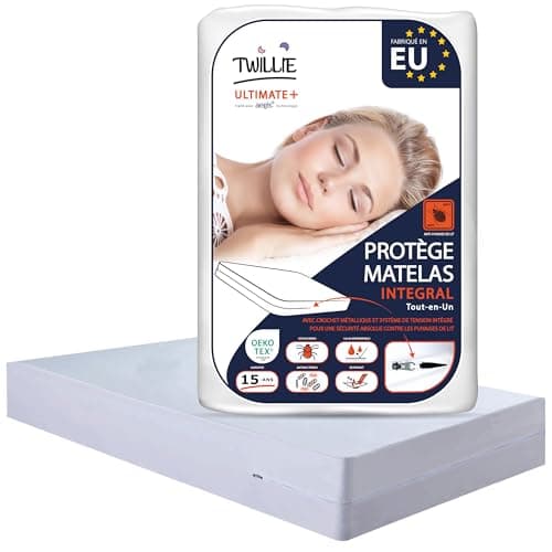 Twillie – Housse de Matelas Intégrale 105x190x20 cm Imperméable - Qualité Supérieure - Anti Punaise de lit – Oeko-TEX® Protège-Matelas Traitement AEGIS® Anti-acarien, bactérien – Alèse Fabriqué en EU