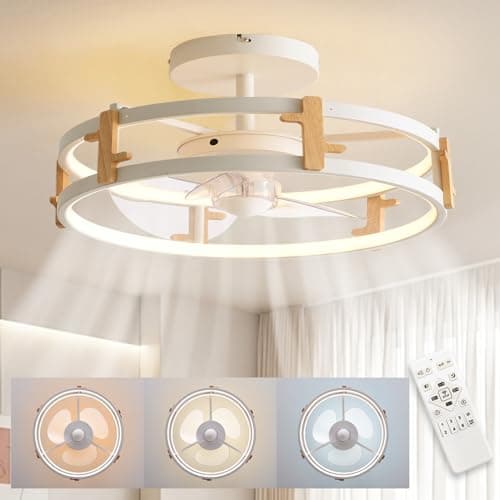 MOUNM Ventilateur Plafond avec Lumiere, Plafonnier LED Luminosité Dimmable de 3000k-6000k, Ventilateur Plafond 40cm et Télécommande, Luminaire Ventilateur Plafonnier 6 Vitesses 58W(45W+13W)