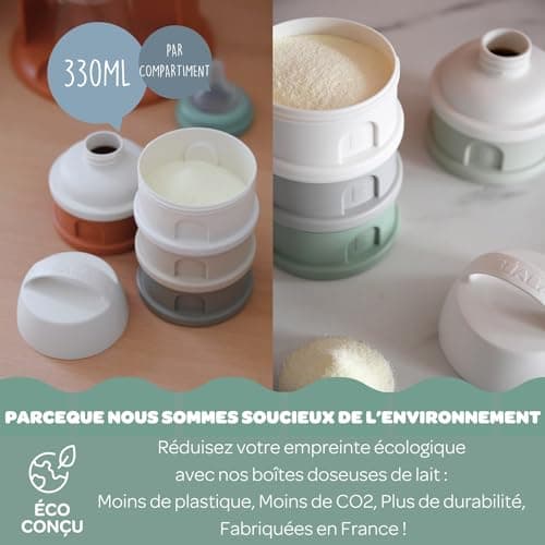 BÉABA, Boite doseuse de Lait en Poudre Empilable, 100% Hermétique, 4 Compartiments, Made in France, Grande contenance, Usage Evolutif, Facile à transporter, Beige/Terracotta
