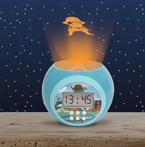 Lexibook Lexibook-RL977VN, Disney Vaiana, Réveil-projecteur avec Fonction Alarme et répétition Snooze, veilleuse avec minuterie, écran LCD, à Piles, RL977VN
