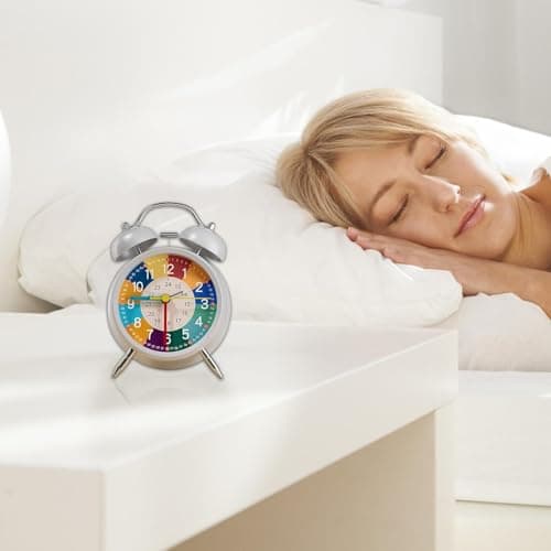 Besreey Réveil analogique pour,Horloge analogique pour - Horloge d'apprentissage silencieuse et sans tic-tac pour avec veilleuse | Horloge en métal pour Apprendre à Lire l'heure, Aide pédagogique