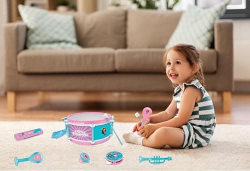 Lexibook, Gabby et la Maison Magique, Set de 7 instruments de musique (Tambour, Maracas, Castagnette, Harmonica, Flûte, Trompette, Tambourin), Jouet Musical, Pratique à transporter, Rose/bleu, K360GDH