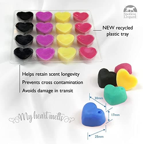 Assortiment de Senteurs Fondant Parfumé pour Bruleur Fondant, 16 x 5g Tartelette en Forme de Coeur, 4 Pcs de Chaque Angel, Alien, Black Opium & Creed, en Cire de Soja Vegan