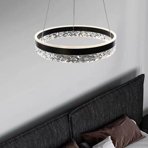 Deliouay Lampe à suspension LED table à manger ronde suspension anneau moderne lampe à suspension dimmable table à manger avec télécommande suspension salon cuisine Bureau (noir, Ø50cm)
