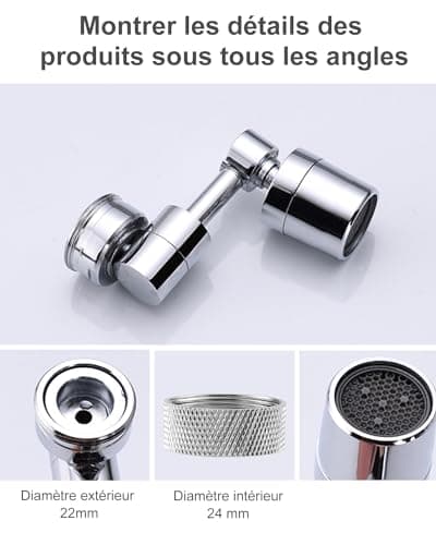 Embout Robinet Cuisine, 1080° Rallonge Robinet Cuisine, Extension Robinet Cuisine, Pour Aérateurs Pour Robinets Cuisine Et Robinets De Salle De Bain