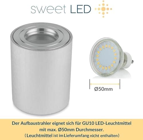 Sweet Led Lot de 4 spots encastrables pour salle de bain IP44 Aluminium GU10 95 mm pour pièces humides, salle de bain, environnements humides, 230 V en aluminium brossé rond
