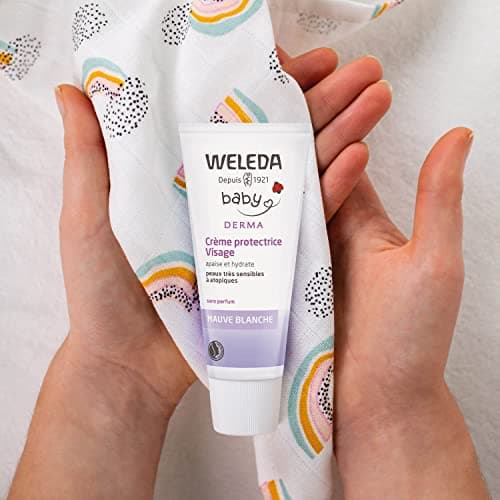 WELEDA - Crème protectrice Visage Mauve Blanche - Hydrate, nourrit et calme les irritations - Pour les bébés et les jeunes enfants à la peau très sensibles ou à tendance atopiques - NATRUE* - 50 ml
