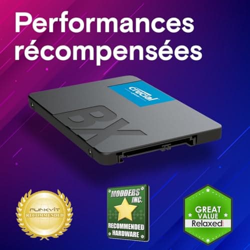 Crucial BX500 SATA SSD 480Go, SSD 2.5" Interne, jusqu'à 540Mo/s, Compatible avec Ordinateur Portable et de Bureau (PC), 3D NAND, Accélération dynamique de l'écriture, Disque Dur SSD - CT480BX500SSD1