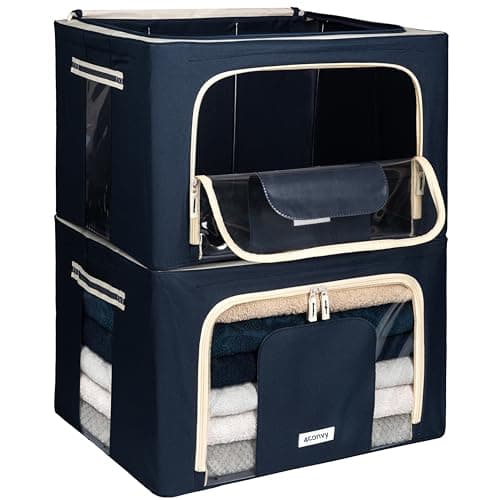 4CONVY Sac de Rangement Vêtements avec Fermeture Éclair - [2024 MATÉRIAU AMÉLIORÉ] Housse de Rangement pour Couette, Draps - Stable – Boîtes de Rangement Vêtements Empilables - 2x66L