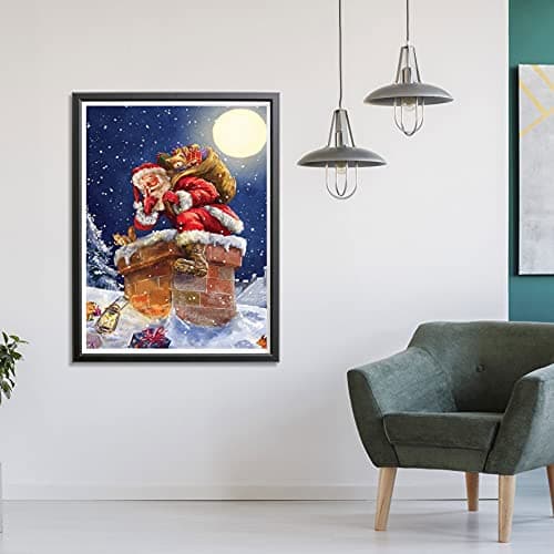 Showker 5D Kit Complet de Broderie Diamant Cheminée - Peinture Diamant Lune Rond Point de Croix - Décoration Murale pour Chambre, DIY Diamond Painting Maison 30x40cm