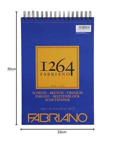 Honsell 19100637 Fabriano Schizzi 1264 Bloc de 120 feuilles de papier à croquis avec spirale de tête 90 g/m2 Format A4 Blanc ivoire Sans acide