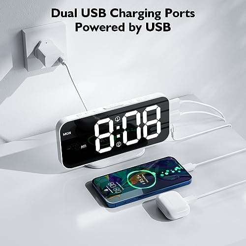 HOMVILLA Réveil Numérique LED avec Double Alarme Réveil Matin avec Fonction Snooze Horloge de Chevet à Miroir Déco Chambre Horloge Digitale Alimenté par USB