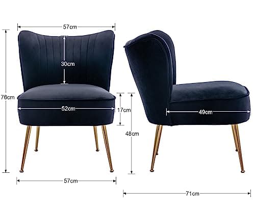 Wahson Fauteuils en Velours Fauteuil de Salon Confortable, Fauteuil Scandinave avec Pied Doré et Siège Épais, Chaise Salon Rembourrée pour Salon et Chambre, Noir