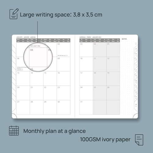 POPRUN Agenda 2025 Semainier 22 x 16,5 cm - Couverture Rigide, Vertical Weekly Planner, D'Jan 2025 à Déc 2025-12 Mois, Avec signet à 2 rubans, Papier Certifié FSC® 100 g/m2, Noir