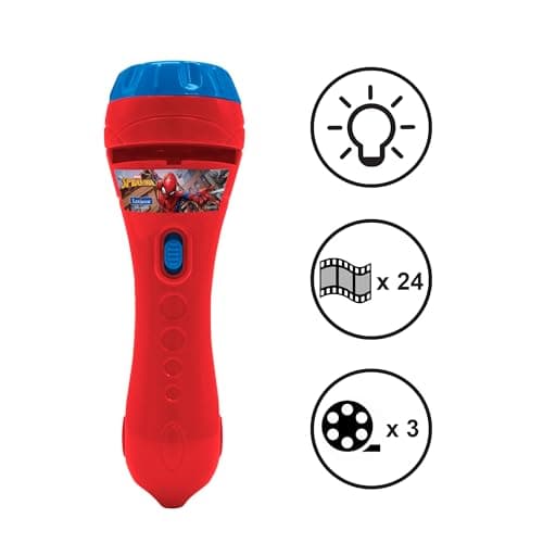 Lexibook, Lampe Torche et projecteur Spider-Man avec 3 disques, 24 Images, créez vos propres histoires, LTC050SP, 3+ ans, Bleu,rouge