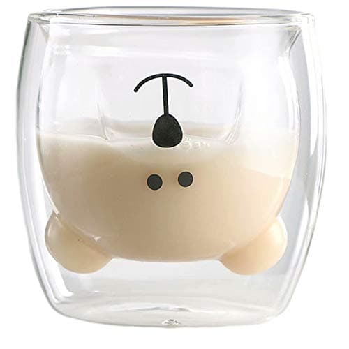 Tasse de Café Double Paroi Coupe en Verre Sapin Noël Tasses en Verre Petit ours Motif Le Lait Coupe Cadeau D'anniversaire Créatif Saint Valentin Romantique(White Bear)