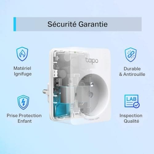 Tapo Prise Connectée WiFi, Prise Intelligente compatible avec Alexa et Google Home, 10A Type F, Contrôler le radiateur, la cafetière, la lampe à distance, aucun hub requis, Tapo P100(4-pack)