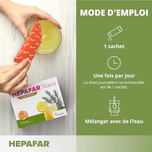 Hepafar Fibers - Détox foie - boisson rafraîchissante naturelle et sans additifs au goût citron - riche en fibres grâce au complexe hépatique Hepafar Fibers - 30 jours de fourniture - Sensilab
