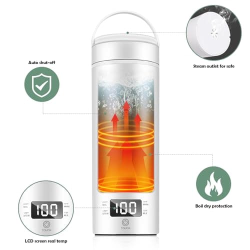 Bouilloire électrique de Voyage Portable, Euakee Chaudière à eau Chaude de 450 ml, 4 Contrôles de Température, Arrêt Automatique et Protection Contre l'ébullition avec Acier Inoxydable 316 sans BPA