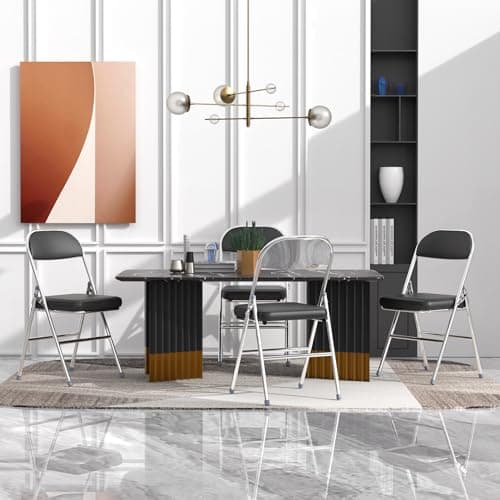 Lot de 4 chaises Pliantes chaises de Salle à Manger Confortables en Cuir avec Coussin épais - pour Cuisine, intérieur, extérieur, Salle de conférence - Noir | Chaise pliante en cuir, chaises de salle à manger pliantes pour cuisine, intérieur, extérieur, salle de conférence