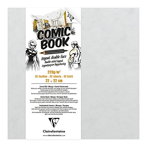 Clairefontaine 975198C Carnet Layout Double-Face - 32 Feuilles Papier Dessin Blanc Extra Lisse 22x22 cm 220g - Papier idéal pour le Dessin au Feutre à Alcool, Encre de Chine et Line Art